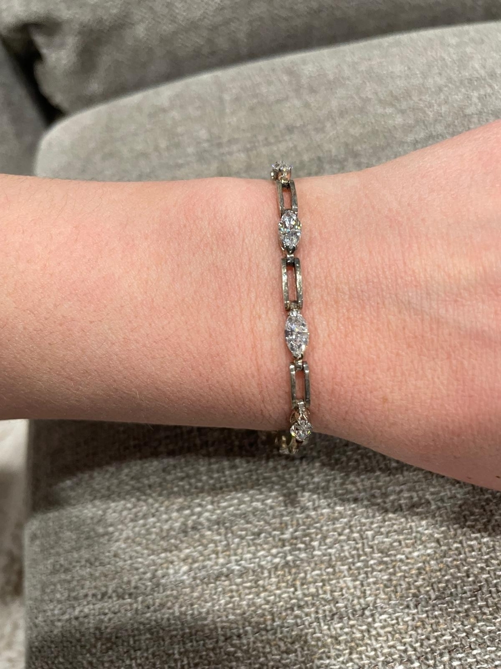 Elegant Silver-Tone CZ Link Bracelet - Women's Jewelry
